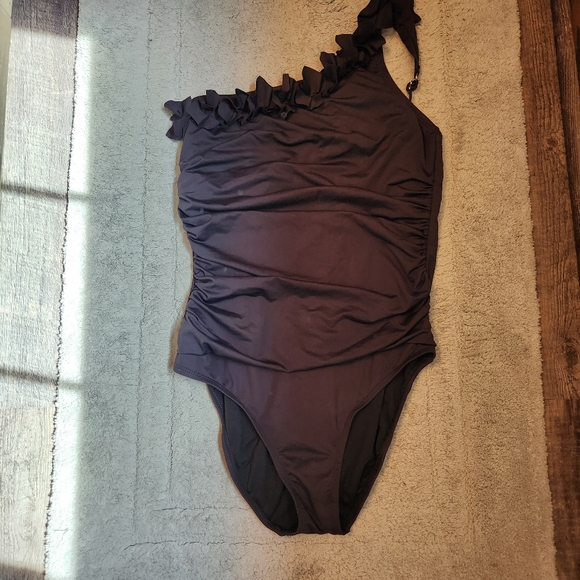 Kenneth Cole one shoulder one piece bathing suit swimwear 8-10 floral ruffle - Picture 4 of 13